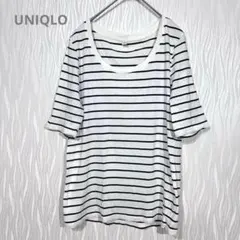 UNIQLO ユニクロ 白黒ストライプ 五分袖シャツ XL