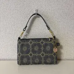 ヌメ革持ち手のミニポーチ／ミナペルホネンanemone