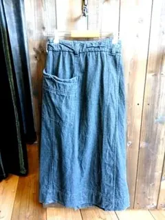 ブラックデニム　ラップロングスカート