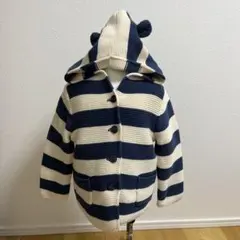 ストライプ柄フード付きニットアウター