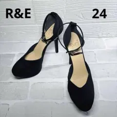 極美品✨R&E パンプス24 アンクルストラップ 厚底 黒 セパレート