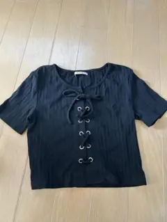 ems. 黒 リボン付き半袖Tシャツ サイズFのサムネイル