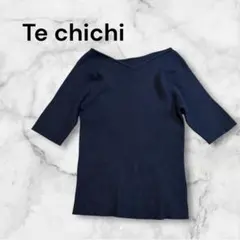 テチチ　Ｖネック　リブニット　ネイビー　フリーサイズ　五分袖