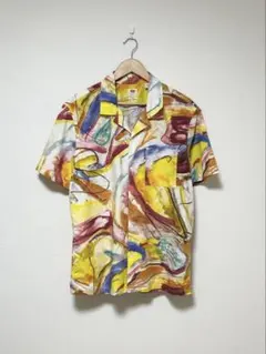 古着 デザインプリントサテンポリブラウスシャツ ヨーロッパ古着 