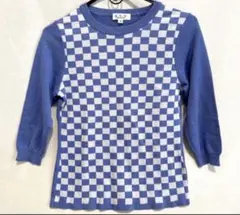 a.v.v アーヴェヴェ ニット 7分袖 チェック柄 ブルー