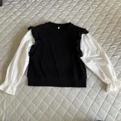 GU 長袖カットソー ブラック×ホワイト 140cm