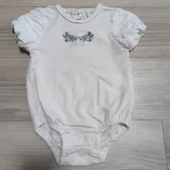 ホワイト 花柄刺繍ロンパース 70