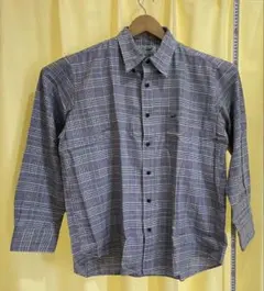 クロコダイル 長袖シャツLL色、ロゴ入りUSEDm美品チェック柄（青白グレー）