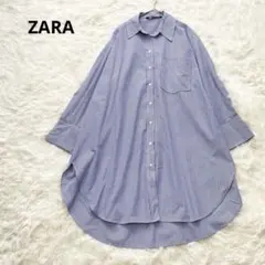美品 ZARA ザラ シャツワンピース ストライプ S 白紺 P1704