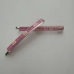 ピンク チェック柄 ヘアピン 2個セット