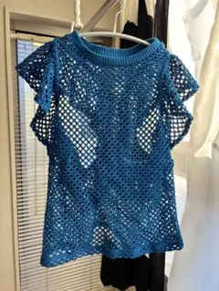 ZARA メッシュ編みニットベスト 青 S