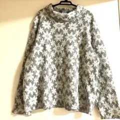 レディース　グレー　花柄セーター　LL