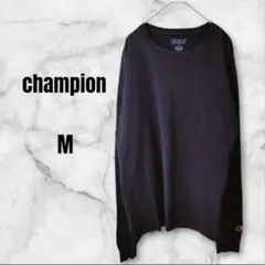 champion 長袖カットソー M ロンT　無地　袖ワンポイントロゴ