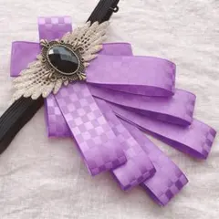 タイ ブローチ パープル 薄紫 藤色 貴族 推し 格子柄 コスプレ衣装 韓国