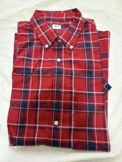 美品　ユニクロ　半袖　シャツ　チェック　赤　メンズ　Lサイズ