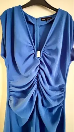 ZARA♡ザラ美品ブルードレープロングドレス着やすい美ラインキャバドレスワンピ