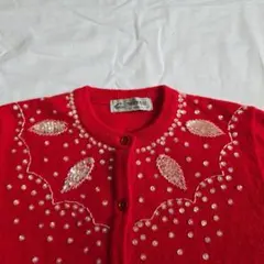 MADEMOISELLE 赤いビーズ装飾カーディガン エトワール アンゴラ 秋物