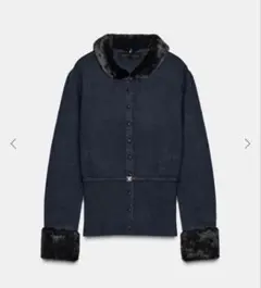 ZARAファーネイビーニットカーディガン