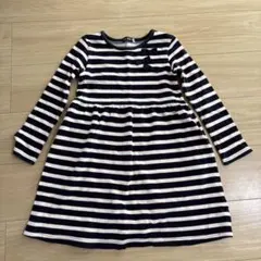 BeBeストライプ長袖ワンピース（リボン付き）