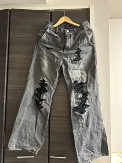 HARE ダメージ加工 グレー ストレートデニム S