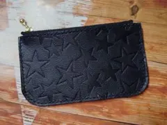 本革 【姫路レザー】星型押し 黒 ミニ財布 ミニポーチ No.298