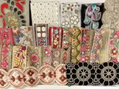 ① インド刺繍リボン　ハギレセット(4mくらい)