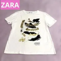 ZARA Tシャツ ゴールドプリント アートデザインのサムネイル