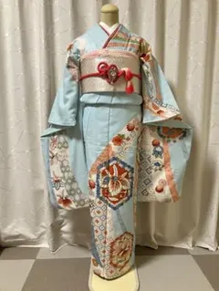 豪華 正絹振袖フルセット 水色 振袖 花柄 グラデーション 成人式にも