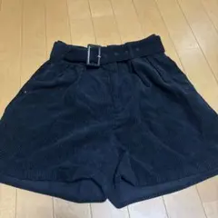 黒 コーデュロイ ベルト付きショートパンツ