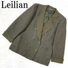 Leilian ダブルボタンジャケット グリーンチェック 9 B3384