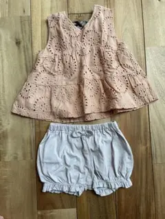 プティマイン　刺繍トップス　ショートパンツ　セット　80