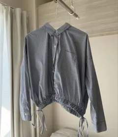 レディース トップス 長袖 ブラウス ストライプ GU 襟付き シャツ ブルー