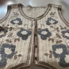 花柄ニットベスト 4Lサイズ アイボリー・グレー二枚セット