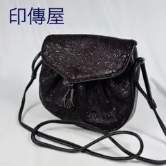 印傳屋 リボン ショルダーバッグ 鹿革 甲州印伝 和柄 レザー 上品