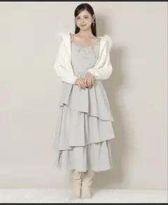 Willselection グレーキャミティアードフリルワンピースフレアスカート