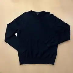 【美品】ユニクロ カシミヤVネックセーター Ｌ　ネイビー