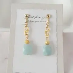 天然石アマゾナイトのイヤリング（ピアス変更可）　匿名配送　No.572