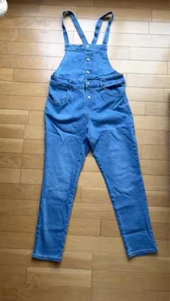 ストレッチデニム サロペット オーバーオール 美シルエット ブルー