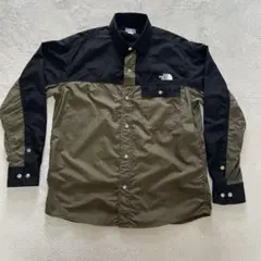 The North Face ナイロンボタンアップシャツ 黒/カーキ　Sサイズ