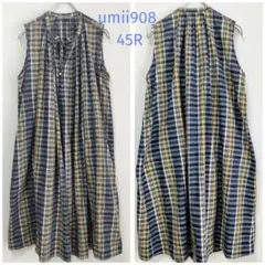 umii908 ウミ908　マドラスチェックノースリーブギャザーワンピース