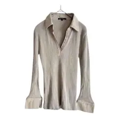 82◯23区（ニジュウサンク）ライトベージュ リブニットシャツ コットン100％