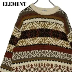 90sヴィンテージ古着 肉厚フェアアイル柄ニット L ブラウン系 ウールセーター