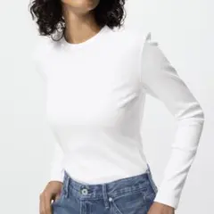 美品⭐︎UNIQLO ユニクロ ソフトリブクルーネックT 長袖 ホワイト M