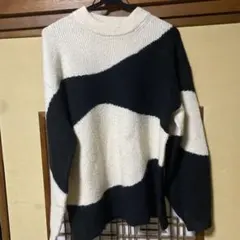 ホワイト ブラック ストライプ ニットセーター