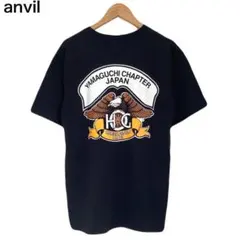 アンビル　90s　バックプリント　アニマル　タカ　半袖　ブラック　Tシャツ　M