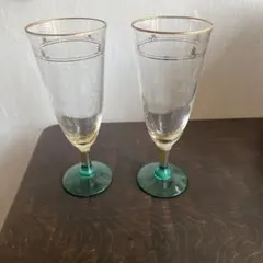 ヨーロッパエッチング花柄グラス2個セット