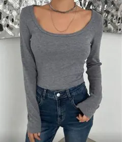 グレー 長袖 Tシャツ グロップド丈