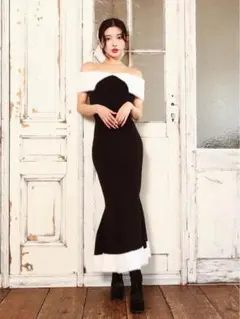 Darich バイカラーオフショルニットワンピース　free s