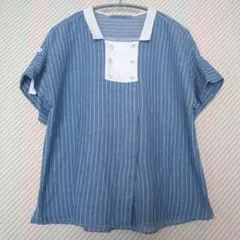 Tres coton イノセント 綿麻のストライプブラウスのサムネイル