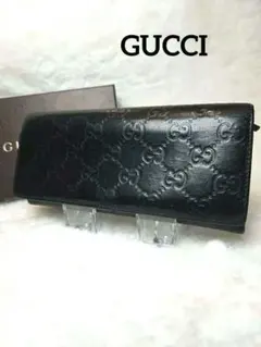 【良品】GUCCI ブラックレザー 長財布 GGパターン